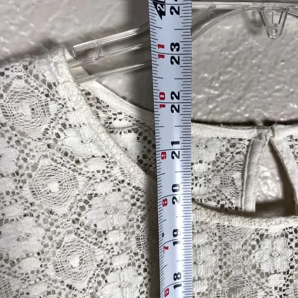 Hinge Sz S 3/4 Sleeve Sweetheart Lace Bodice Blouse White Lace Accents Boho - Picture 12 of 13